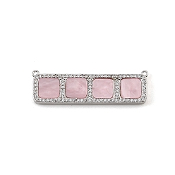 Pink Breloques de connecteur en laiton micro pavé de zircone cubique transparente, avec de la résine, rectangle avec des liens carrés, crémaillère plaquage, plaqué longue durée, sans cadmium et sans plomb, platine, rose, 12x40x3mm, Trou: 1mm