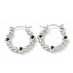 Черный 304 круглые серьги-кольца из нержавеющей стали с эмалью для женщин, цвет нержавеющей стали, чёрные, 20.5x20x3 мм, штифты : 0.8 мм