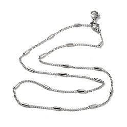Stainless Steel Color 304 Stainless Steel Column Beaded Curb Chains, Satellite Chain Necklace, Stainless Steel Color, 15.75~16.34 inch(40~41.5cm)