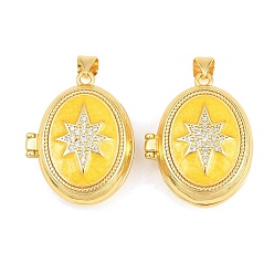 Желтый Подвески латуни медальон, с эмалью и прозрачным кубическим цирконием, без кадмия и без свинца, реальный 18 k позолоченный, стойки покрытие, долговечный, звезда с овальными подвесками, желтые, 26x21x9 мм, отверстие : 3x5 мм
