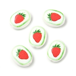 Клубника Фарфоровые бусины ручной работы, овальные, напечатанный, клубника, 20.5~21.5x16.5~17.5x7.5 мм, отверстие : 3 мм