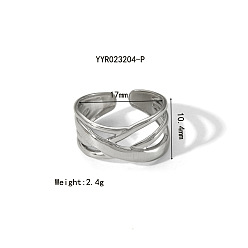 Нержавеющая Сталь Цвет Нерегулярные кованые 304 открытые манжетные кольца из нержавеющей стали, летний пляж, нет выцветания, цвет нержавеющей стали, внутренний диаметр: 17 мм