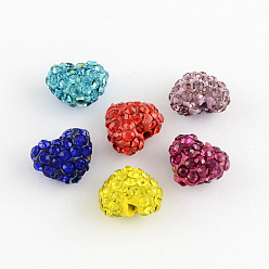 Mixed Color Heart Polymer Clay Grade A Rhinestone Beads, Mixed Color, 10x12.5x6.5mm, Hole: 2mm