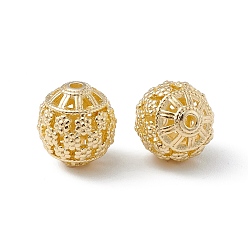 Real 18K Gold Plated Brass Beads, Long-Lasting Plated, Hollow, Round, Real 18K Gold Plated, 9~10mm, Hole: 1.4mm