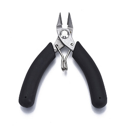Black Stainless Steel Mini Diagonal Cutting Pliers, Flush Cutter, Ferronickel, with PVC Handle, Black, 9x7.5x1.2cm