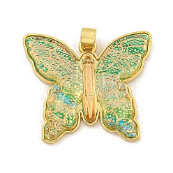 Зеленый Прозрачные смоляные подвески, латунные подвески-бабочки, реальный 18 k позолоченный, без кадмия и без свинца, зелёные, 26x29.5x5.5 мм, отверстие : 3x4 мм