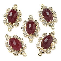 Белый Нефрит Подвески-подвески из натурального окрашенного белого нефрита с огранкой в форме овала, стойка покрытие латунь микропаве прозрачный кубический цирконий цветочные звенья, золотые, темно-красный, 25.5x16x7 мм, отверстие : 1.2 мм