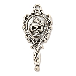 Antique Silver Tibetan Style Alloy Pendants, Skull Charms, Antique Silver, 35.5x15x2mm, Hole: 1.5mm