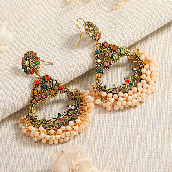 Environmental protection colored ancient gold Ethnic style exaggerated Bohemia inlaid colored gemstone bead earrings earrings earrings
