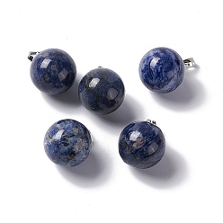 Sodalite Natural Sodalite Pendants, with Platinum Tone Brass Findings, Round Charm, 22x18mm, Hole: 3x6mm