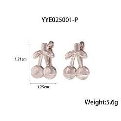 Серебро Стильные 304 серьги-кольца из нержавеющей стали с вишнями, серебряные, 17.1x12.5 мм