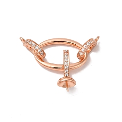 Rose Gold Rack Plating Brass Micro Pave Clear Cubic Zirconia Fold Over Clasps, Cadmium Free & Lead Free, Long-Lasting Plated, Rose Gold, 34mm, Hole: 1.2mm