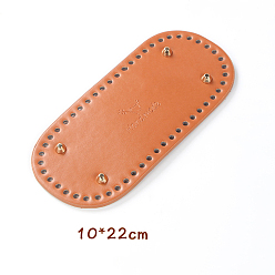Chocolate PU Leahter Knitting Crochet Bags Bottom, Oval with Word Handmade, Bag Shaper Base Replacement Accessaries, Chocolate, 22x10cm, Hole: 5mm