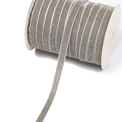 Silver Single Face Velvet Ribbons with Glitter Powder, Garment Accessories, Silver, 3/8 inch(10mm), 100 yards/roll