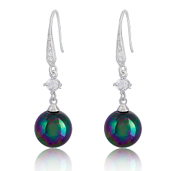Colorful Pearl Earrings with Cubic Zirconia White Freshwater Shell Pearl Dangle Hook Earrings Stud Round Ball Drop Hoop Earrings Brass Jewelry Gift for Women, Colorful, 42.5x12mm, Pin: 0.8mm