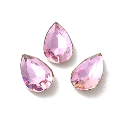 Light Rose Glass Rhinestone Cabochons, Point Back & Back Plated, Faceted, Teardrop, Light Rose, 8x5x2.5mm
