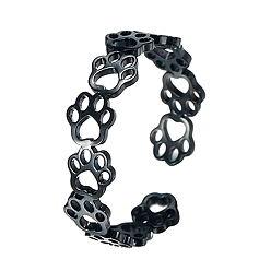 Black 304 Stainless Steel Open Cuff Rings, Cat Paw Print, Black, Inner Diameter: 18mm