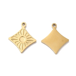 Real 18K Gold Plated Ion Plating(IP) 316L Surgical Stainless Steel Charms, Rhombus with Sun Charm, Textured, Real 18K Gold Plated, 11.8x10x1mm, Hole: 1mm