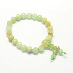 Pale Green Buddha Meditation Yellow Jade Beaded Stretch Bracelets, Pale Green, 50mm, 21pcs/strand