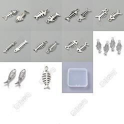 Античное Серебро 40шт. 10 стили тибетский стиль подвески из сплава, рыбья кость и рыба, античное серебро, 16~35.5x5.3~12.5x1.3~3.5 мм, отверстие : 1.2~2 мм, 4 шт / стиль