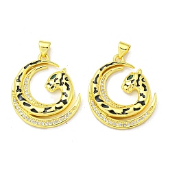 Colorful Real 18K Gold Plated Brass Pendants, with Cubic Zirconia and Enamel, Leopard Charms, Colorful, 27.5x24x3mm, Hole: 4x3mm
