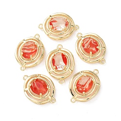 Красный Подвески из латуни со стеклянным креплением, овальные связи, золотые, красные, 23x16x7 мм, отверстие : 1.4 мм