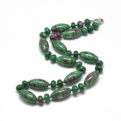 Ruby in Zoisite Natural Ruby in Zoisite Beaded Necklaces, with Alloy Lobster Clasps, 18.1 inch~18.5  inch(46~47cm), Oval: 20x10mm
