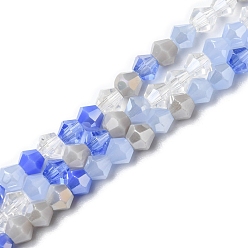 Cornflower Blue Electroplate Glass Beads Strands, Opaque & Transparent & AB Color Plated, Faceted, Bicone, Cornflower Blue, 4x4.5mm, Hole: 0.9mm, about 94~95pcs/strand, 13.86''(35.2cm)