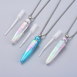 Нержавеющая Сталь Цвет Гальванические ожерелья с подвеской в виде флакона с кристаллами кварца, с 304 коробчатыми цепями из нержавеющей стали и пластиковой капельницей, граненые, пуля, цвет нержавеющей стали, 27.75 дюйм (70.5 см), емкость бутылки: 2 мл (0.06 жидких унций)