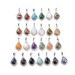 Mixed Stone Natural & Synthetic Mixed Gemstone Pendants, Teardrop Charms, with Platinum Tone Rack Plating Brass Findings, 32x19x10mm, Hole: 8x5mm