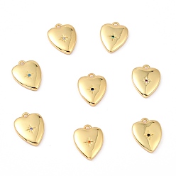Mixed Color Brass Micro Pave Cubic Zirconia Charms, Long-Lasting Plated, Heart with Star, Mixed Color, 13x10x2mm, Hole: 1mm