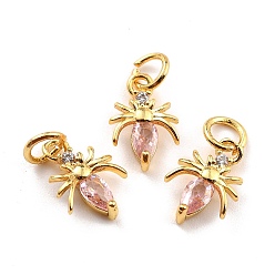 Pink Латунные микро проложить кубического циркония прелести, реальный 18 k позолоченный, без кадмия и без свинца, насекомое, розовые, 12x8x2 мм, отверстие : 3.8 мм