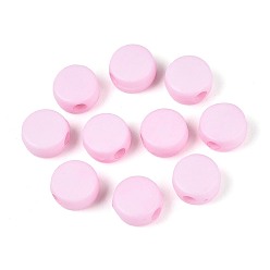 Бледно-Розовый Акриловые бусины, плоско-круглые, розовый жемчуг, 7x4 мм, отверстие : 1.8 мм, Около 3500 шт / 500 г