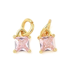 Pink Кулон из циркония, квадратных амулеты, стойки покрытие, долговечный, без кадмия и без свинца, с целью перехода в кольце, золотые, розовые, 7x5x2.5 мм, отверстие : 3.5 мм