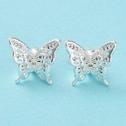 Серебро Подвески из латуни с покрытием из прозрачного кубического циркония, долговечный, без кадмия и без свинца, с прыжковых колец, бабочка, серебряные, 13x14x9.5 мм, отверстие : 3 мм