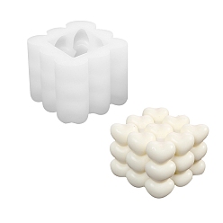 White DIY Silicone Candle Molds, for Scented Candle Making, 3D Heart Bubble Cube, White, 7x7x6.3cm