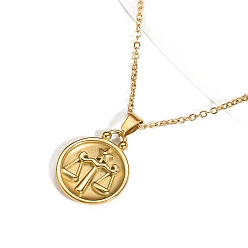 Весы Ожерелья из нержавеющей стали с подвеской в виде созвездия для женщин и мужчин, золотые, Весы, 8.27~19.69 дюйм (21~50 см)