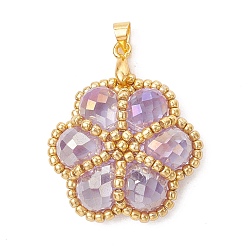 Лиловый Бисер и подвески из стеклянных бусин, цветочный шарм, с латунной поручительств, граненые, сирень, 27~28x27~28x8 мм, отверстие : 4x4 мм