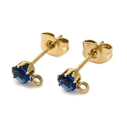 Капри Синий Ионное покрытие (ip) 304 фурнитура для сережек-гвоздиков из нержавеющей стали с кубическим цирконием, круглые, Капри синий, 6x4 мм, отверстие : 1.4 мм, штифты : 15.5x0.7 мм