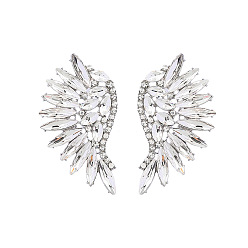 Crystal Sparkling Rhinestone Wings Stud Earrings, Platinum Alloy Jewelry for Women, Crystal, 55x29mm