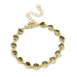Темно-оливково-зеленый Браслеты-цепочки из латуни в форме сердца, инкрустированные кубическим цирконием, для женщин., стойки покрытие, без кадмия и без свинца, долговечный, золотые, темно-оливковый зеленый, 5.91 дюйм (15 см)