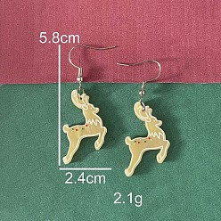 Олень Рождественские акриловые серьги-подвески, платина, олень, 58x24 мм