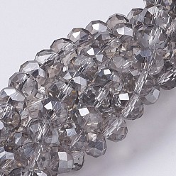 Light Grey Electroplate Glass Beads Strands, Half Pearl Luster Plated, Faceted, Rondelle, Light Grey, 10x7mm, Hole: 1mm, about 70~72pcs/strand, 19.8 inch
