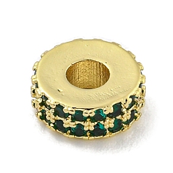 Зеленый Обшивка стойки латунь с циркониевыми бусинами, долговечный, без свинца и без кадмия, плоско-круглые, реальный 18 k позолоченный, зелёные, 8x3 мм, отверстие : 2.5 мм