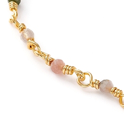Tourmaline Faceted Round Natural Tourmaline Beaded Anklets, with Brass Lobster Claw Clasps, Golden, 9-7/8 inch(25cm)