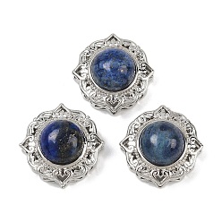 Ляпис-Лазурь Многорядные звенья в форме цветка натурального окрашенного лазурита, Латунные коннекторы, платина, стойки покрытие, 18x18x11 мм, отверстие : 2~3 мм