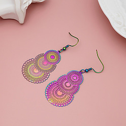 E3742-3 Colorful Stainless Steel Hollow Pattern Earrings, Creative Water Drop Fan Butterfly Tassel Ear Drops for Women