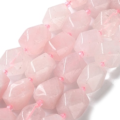 Rose Quartz Natural Rose Quartz Beads Strands, with Seed Beads, Faceted, Rhombus, 17~21x13~16x12~15mm, Hole: 1.2~1.4mm, about 18~19pcs/strand, 15.35~15.79 inch(39~40.1cm)
