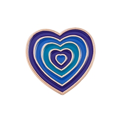 Blue Gradient Color Heart Enamel Pins, Golden Alloy Brooch, Blue, 22x22mm