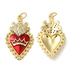 Real 18K Gold Plated Rack Plating Brass Pendants, with Grade AAA Cubic Zirconia and Enamel, Lead Free & Cadmium Free, Long-Lasting Plated, Heart, Real 18K Gold Plated, 27x16.5x3mm, Hole: 3.5mm